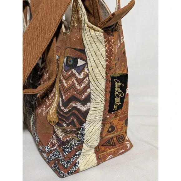 Laurel Burch Cat Shoulder Bag Cut Out Ears Canvas Brown - Picture 3 of 9